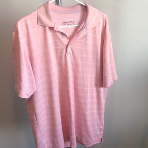 Men’s Nike pink/white striped dri-fit golf polo